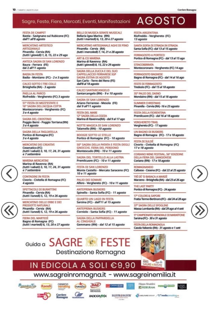 il calendario delle sagre in romagna di agosto pubblicato su corriere romagna