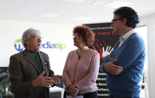 Luigi Angelini CEO Mediatip alla presentazione della mostra Anime senza voce